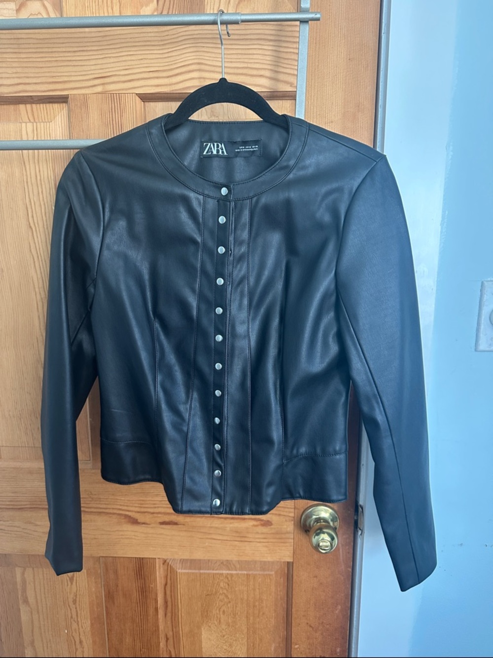 ZARA Black Faux Leather Snap-Front Jacket